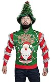 U LOOK UGLY TODAY Hässlicher Weihnachtspullover Herren Unisex Lustig Kapuzenpullover Strickjacke Weihnachten Ugly Christmas Sweater Chunky Gestrickter Festlicher Pullover für Party