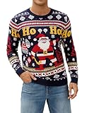Atforna Weihnachtspullover Herren Ugly Christmas Sweater Norweger Pullover Hässlicher Christmas Jumper Festlicher Weihnachtspulli Langarm Weihnachten Strickpulli mit Weihnachtsmann Marineblau M
