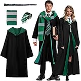 Kitimi Magic Robe, Umhang,4PCS Zauberer Cosplay Kostüm für Erwachsene,with Cape,Magic Wand,Glasses,Scarf,Tie,Halloween Wizard Costume for Cosplay,Carnival,Fancy Dress XL