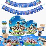Gebutstag Party Set 112-Teiliges Party-Set Paw Dog Patrol Teller Becher Servietten Trinkhalme für Geburtstag Dekoration Set Happy Birthday Deko Bunte Party Dekorationen