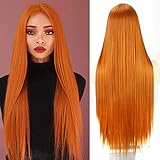 Damen Lange Orange Lace Front Perücke ATAYOU Glatt Orange Perücke Orange Lace Front Wig(Orange@598)