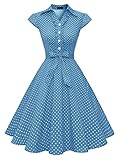 Wedtrend Damen 50er Vintage Retro Rockabilly Swing Kleid Kurzer Ärmel Cocktailkleider WTP10007BlueWhiteDot2XL