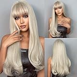 Allbell Blonde Perücke für Frauen,Perücke Damen lange wellige blonde Perücken mit Pony,natürliche synthetische Haar Halloween Cosplay Kostümperücke