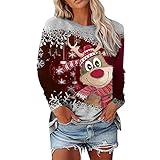 QIUhhpuy Damen Weihnachtspullover Damen Weihnachtsthema Sweater Xmas Weihnachten Frauen Langarm Winterpullover Winter Pullover Weihnachtspullover Damen Sweatshirt Pulli Locker Tops Bluse Oberteile