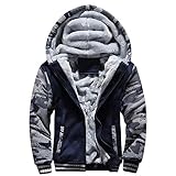 VSUSN Herren Kapuzenpullover mit Reißverschluss, Langarm Kapuzenjacke, Winter Warm Fleece-Innenseite Sweatshirt, Plus Dicke Fleecejacke, Sweatjacke Mit Kapuze(Camouflage&Blau, L)