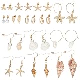 PH PandaHall 14 Paar Muschelohrringe, Seestern Ohrstecker Muscheln Creolen Meerjungfrau Modeschmuck Sommer Strand Ohrringe Zubehör für Weihnachten Frauen Hawaiian Jamaika Schmuck
