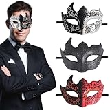 Cleminsta 3 Stück Venezianische Masquerade Masken, Männer Venezianische Maske, Maskerade Maske mit Feder, Cosplay Mardi Gras Maske, Karneval Augenmaske für Halloween, Karneval, Party Kostüm