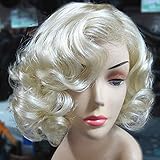 TANTAKO Vintage Kurze Lockige Hell Blonde Synthetische Perücke für Frauen Halloween Cosplay und Tägliches Kostüm mit Perücke Kappe (Hellblonde)