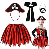 Atuoxing Halloween Piratenkostüm Set kinder, 4 Stück Piraten Kostüm Mädchen Piratenkostüm Zubehör für Halloween Karneval Fasching Cosplay