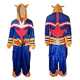 My Hero Academia Cosplay-Kostüm All Might Onesies Schlafanzug mit Reißverschluss und Kapuze, Unisex, Erwachsene, Fleece-Einteiler, Nachtwäsche, All·may, XL