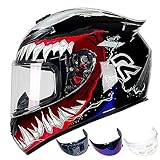 DXDRT Full Face Helm ATV Helm Erwachsene Street Bike Helm Leichte Kompatible Clear&Tinted Visiere Motorradhelm DOT/ECE Modell Genehmigt Racing Motocross Helme,Venom,XL