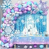 vamei 159 Stück Frozen Geburtstagsdeko Mädchen Lila Blau Luftballon Girlande Schneeflocke Foilen Ballon Tischdecke Hintergrund Frozen Party Deko Eiskönigin Prinzessin Elsa Geburtstagsparty Deko