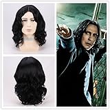 35cm Film Severus Snape Schwarze Perücke Cosplay Professor Snape Lockige Perücke Halloween Rollenspiel Haarkostüme + Perückenmütze schwarz