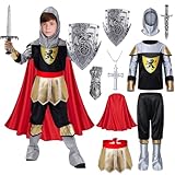 TOLOYE Ritter Kostüm Kinder, Mittelalter Kostüm mit Ritterhelm Schwert Schild Umhang, Geschenk für Jungen, Faschingskostüme Kinder Ritter Kostüm für Cosplay Karneval Rollenspiel Party (L)
