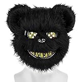 ZZOUFI Halloween Maske Horror Bärenmaske, Grusel Maske für Erwachsene Kinder, Gruselige Teddybär Maske, Furry Blutiger Bär Maske Schreckensmaske, Lustige Masken Fasching (Schwarz)