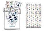 AYMAX S.P.R.L. Harry Potter Bettwäsche-Set, Bettbezug 140 x 200 cm + Kissenbezug + Spannbettlaken 90 x 190 cm 100% Baumwolle