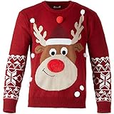 dressforfun 900823 Kinder Weihnachtspullover Rudi Rentier mit angenähten Schneeflocken, rot - Diverse Größen - (140 | Nr. 303323)