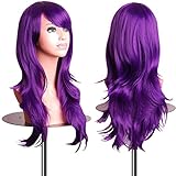 EmaxDesign 70cm qualitativ hochwertige Cosplay Perücke Für Frauen. Lang Voll, Lockig Wllig Heiz resistent. Fashion Glamourös Haarteil mit kostenlosen Perücke Kappe & Kamm (Farbig: Dunkles Violett)