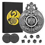 Mini DND Würfel Set mit Steampunk Kämpfer Schwertern Taschenuhrgehäuse, Winzige 7-teilige Polyedrische Metall D&D Würfel, DND Geschenke mit Geschenk Box, Rollenspiel-Zubehör Würfel, Dunkel Silber