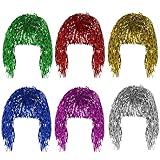Caenagrion Metallfolie Perücken Set - Glänzende Folien Perücken - Gold, Weiß, Grün, Lila, Rot, Blau - Einheitsgröße - Unisex - Retro - Metallic Foil Material - Lockig - WIG