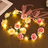 Zoestar Leuchtende Blumenkronen-Stirnbänder, LED-Haarkranz, Stirnband, Brautschmuck, Blumen-Kopfschmuck, Festival-Girlande, Kopfschmuck für Damen und Mädchen, 2 Stück