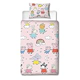 Character World Peppa Pig and Friends Offizielles Einzelbett-Bettwäsche-Set | farbenfrohes Verspieltes Design, wendbar, zweiseitig, inkl. passendem Kissenbezug