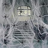 HKVENTOR Halloween Spinnennetz Dekorationen, 300g Elastischer Spinnennetz 60 Realistisch Spinnen Spinnennetz Set Großes Spinnenband für Halloween Party, Tische, Büro, Kellerraum, Tür, Garten