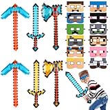 WuGU Kindergeburtstag Mitgebsel, Pixel Schwert, Geschenke für Kinder Set, Pixel Aufblasbare Spielzeuge Partyzubehör für Halloween Pool Party Cosplay Kostümpartys Geburtstagsparty