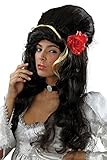 Bristol Novelty BW680 Perücke mit schwarzer Turmfrisur und Rose, für Damen, Einheitsgröße Halloween
