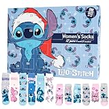Disney Lilo & Stitch Adventskalender mit 12 Paar Socken Größe 38-43 für Damen Weihnachtskalender mit Sneakers und langen Socken
