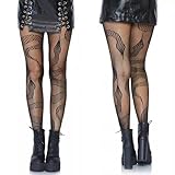 Forhandy 2 Paar Schlangen Strumpfhose für Damen Sexy Gothic Netzstrumpfhose Schwarz Netzstrümpfe One size Hohe Strümpfe für Halloween Party Cosplay