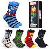 Marvel Socken Herren, 5er-Pack Baumwolle Herrensocken Avengers, Lustigen Socken Set Größe - Geschenke für Männer (Blau/Mehrfarbig, 40-45 EU)