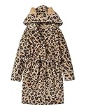 Topgal Bademantel mit Kapuze für Mädchen, Leopardenmuster, Fleece, für Kleinkinder, Kinder, Teenager, Größe 4T-18, Klassischer gelber Leopardenmuster, 12