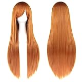 Fouriding 31' Orange Women's Long Straight Cosplay Party Wigs Hairpieces Hair Cap Lolita Style Anime Wig