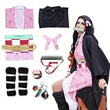 Marypaty Japanese Anime Kamado Nezuko Cosplay Costume, Female Kimono, Coat, Halloween Carnival Set, Cosplay Outfits for Girls and Women (Rosa, 140)