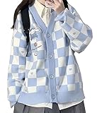 WANHONGYUE Kawaii Cinnamoroll Cardigan Sweater Damen Long Sleeve Open Front Knitted Jumper Strickjacke Mädchen JK School Uniform Anime V-Neck Pullover Jacket Coat Blau S