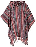 GURU SHOP Poncho Hippie Chic, Ethno Poncho, Andenponcho, Herren/Damen, Rot/blau, Baumwolle, Size:One Size