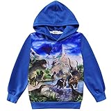 CM-Kid Hoodie Jungen Langarmshirt Kapuzen Kinder Sweatshirt 3D Kapuzenpullover Baumwolle Frühling Sommer Herbst Dinosaurier Blau 6 7 Jahre 122