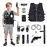 KalaDuck Polizei Kostüm für Kinder, Rollenspiel Polizei Weste mit Spielzeug Polizei Zubehör, 12 Stücke Polizei Halloween Kostüm Verkleiden Spiele Geschenk für Kinder Jungen Mädchen