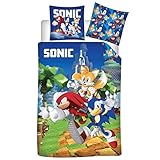 Parure de lit réversible Sonic et ses amis - Sonic, Knuckles et Tails - 140 cm x 200 cm