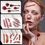 Halloween Tattoo Narben,10 Bogens Halloween Wunden Scars Realistische Motive Aufkleber Wasserdichte Temporäre Tattoos,Gesicht Aufkleber mit gefälschten Scab Blut Spezial Fx Kostüm Makeup Stützen
