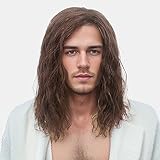 REEWES Männer Perücken Lange Männer Perücken Lockige Welle Geschichtetes Haar Mit Kappe Flamme Redartant Synthetisches Haar Perücke Natürliches Haar Perücke Für Männlich Täglich Kostüm Cosplay