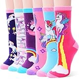 EBMORE Kinder Mädchen Socken Jungen Lustige Geschenke Baumwolle Kindersocken Bunte Weich Neuheit Socken Weihnachtssocken 6 Paar (Einhorn-h,5-8 Y)