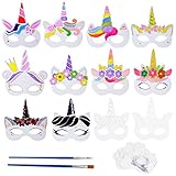 YOLOUP 24 Stück Einhorn Masken zum Kinder Basteln Leer Unicorn Papiermasken Malpapier mit Pinsel & Gummiband Kreatives Bastelset für Mädchen Jungen