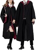 TAOYIO Magier Robe Kostüm Damen Umhang, Zauberer Halloween Kostüm Erwachsene, Unisex Uniform 7-teiliges Set,Rot-L