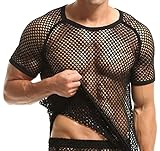 Manview Herren Unterhemd Netzstruktur - Netzhemd mit halbem Arm (L)