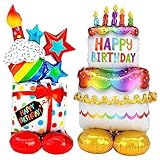 Folienballon Happy Birthday XXL,Happy Birthday Luftballon Stehend,Geburtstagsballons Aufblasbare Torten und Geschenk,Helium Ballon Geburtstag Party Dekoration Für Kinder Junge Mädchen und Erwachsene
