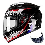 DXDRT Full Face Motorradhelme für Erwachsene Männer Frauen Racing Motocross Helme mit kompatiblen Clear&Tinted Visiere DOT/ECE Modell Genehmigt Street Bike Helm,Venom,3XLarge