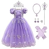 Mädchen Rapunzel Sofia Prinzessin Kostüm Kleid mit Zubehör Kinder Fasching Karneval Geburtstag Party Cosplay Märchen Verkleidung Halloween Weihnachten Kinderkostüme Abendkleid Violett 3-4 Jahre