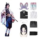 JYakeji 8 Stück Japanische Anime Demon Slayer Cosplay:Kochou Shinobu Cosplay Kostüm Kimono Set mit Perücke,Geeignet für Cosplay (Small)